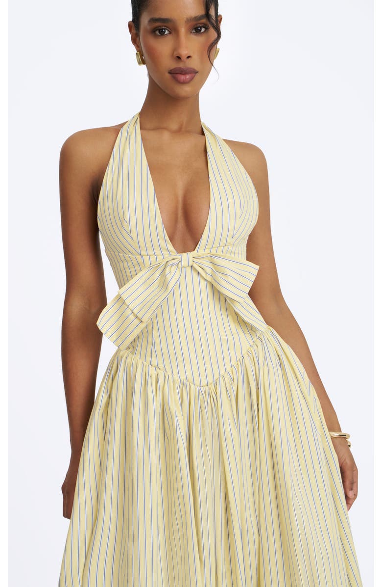Miss Circle Talise Cotton Poplin Stripe Plunging Halter Maxi Dress, Alternate, color, Yellow