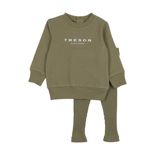 Shop Mon Tresor Bebe Tresor Cozy Cotton Ensemble In Sage