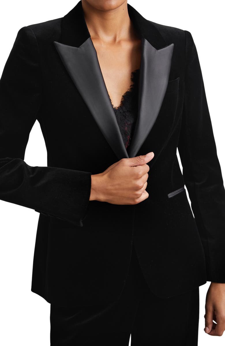 Reiss Myrtle Cotton Velveteen Tuxedo Jacket, Main, color, Black