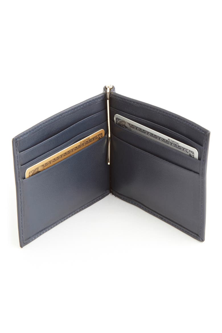 RFID Leather Money Clip Card Case, Alternate, color, NAVY BLUE