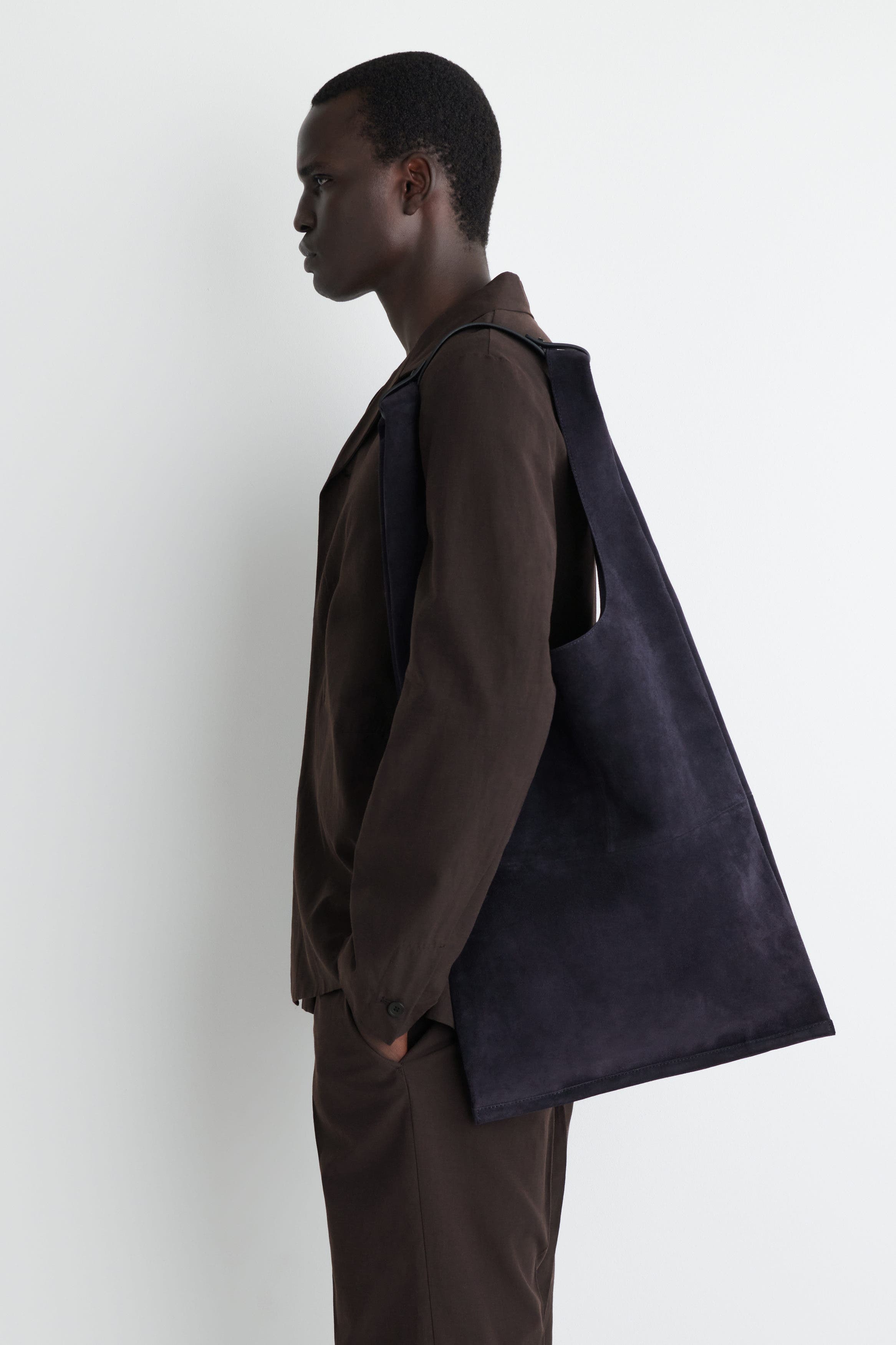 COS Slouchy Tote - Suede, Alternate, color, Navy
