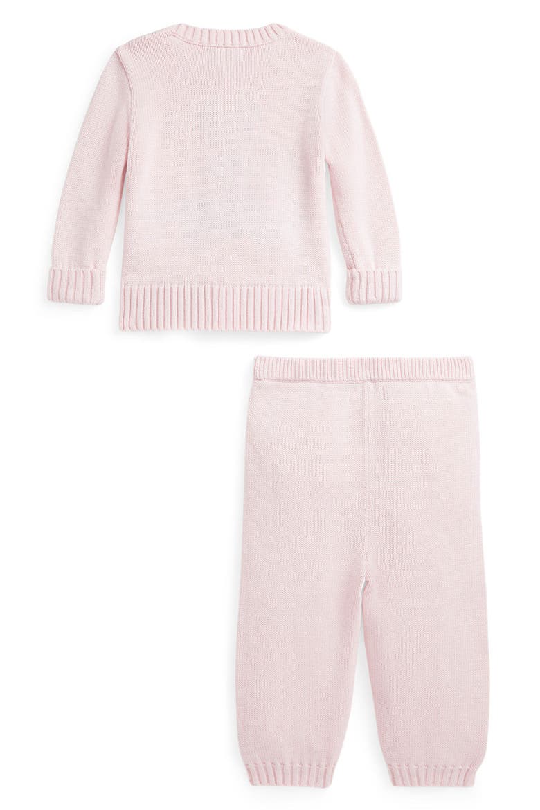 Kids' Polo Bear Cotton Sweater & Pants Set, Alternate, color, MORNING PINK