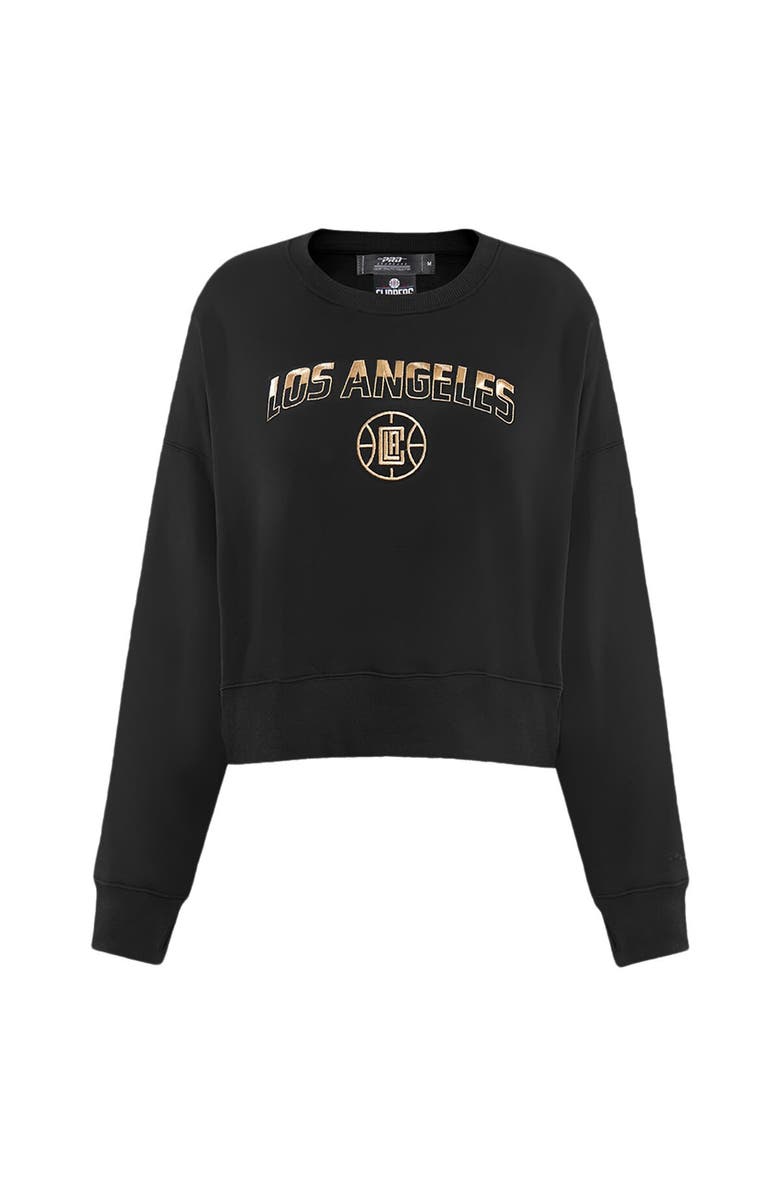 PRO STANDARD Women's Pro Standard  Black LA Clippers Glam Cropped Pullover Sweatshirt, Alternate, color, 