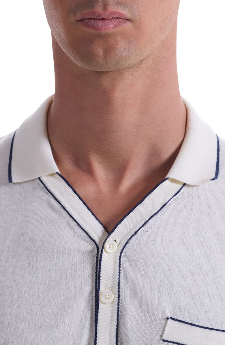 Bugatchi Tipped Cotton & Silk Pocket Polo Sweater, Alternate, color, Chalk