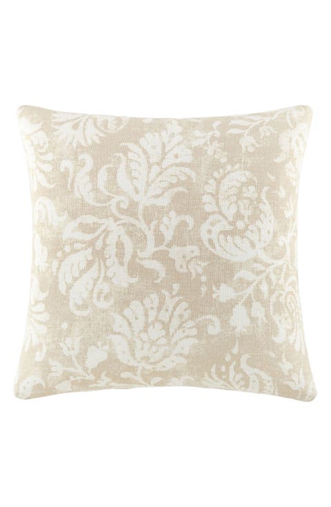 Distressed Floral Cotton Throw Pillow