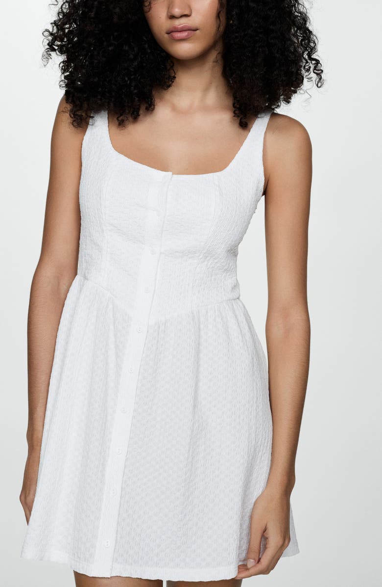 MANGO Textured Button-Up Dress, Alternate, color, White