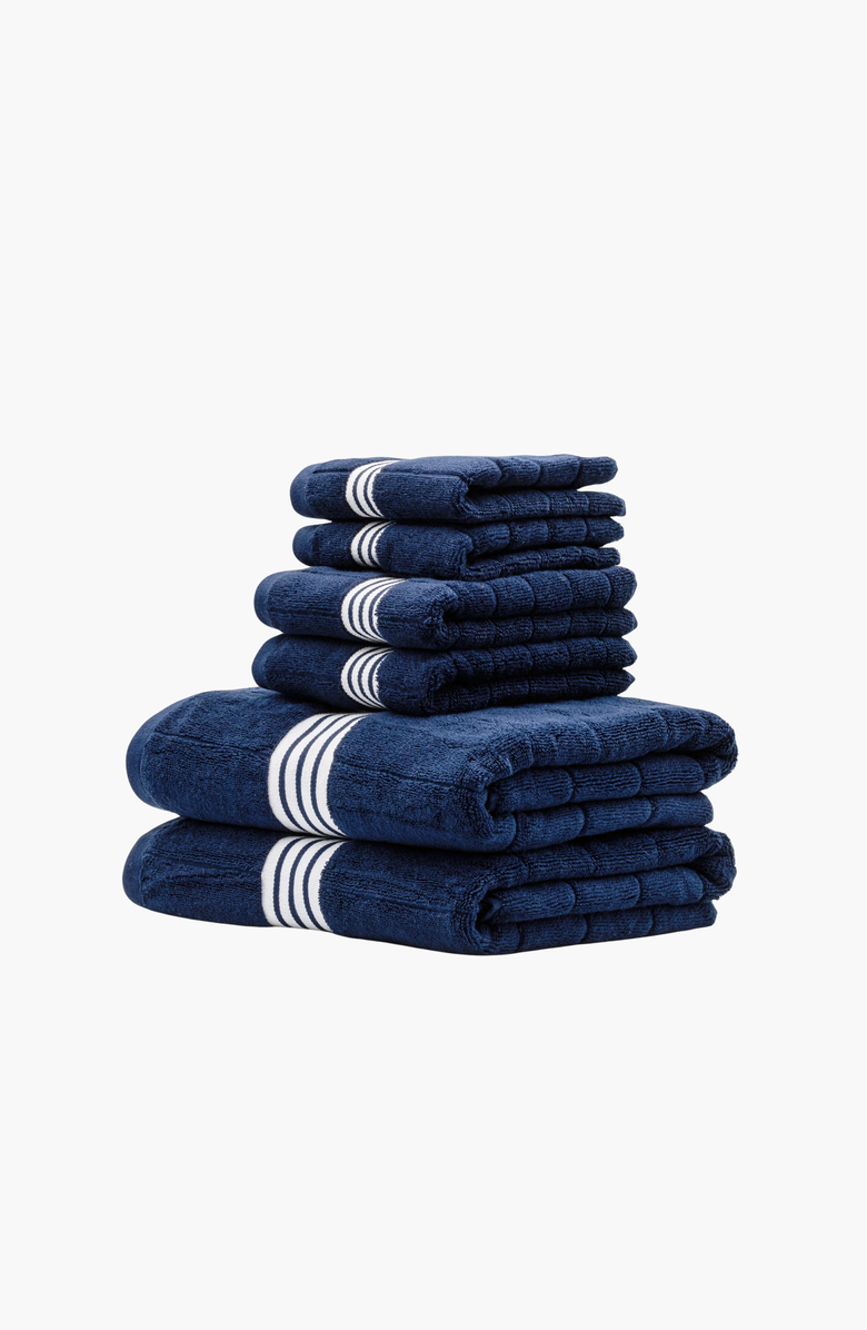 Italic Nautilus 6-Piece Bath Towel Standard Set, Alternate, color, Navy / White