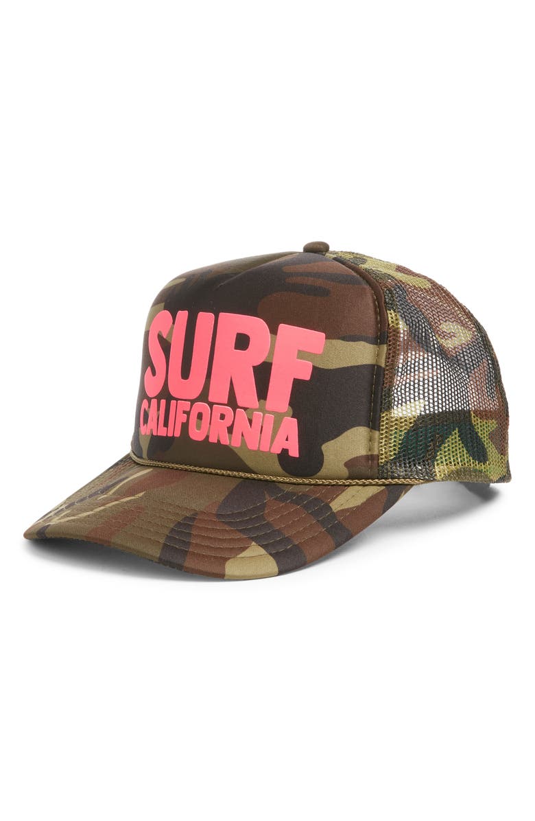 Friday Feelin’ Surf California Trucker Hat, Main, color, Camo