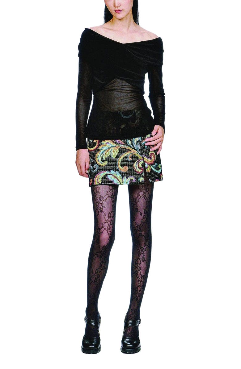 Anna Sui Velvet Mesh off the Shoulder Top, Alternate, color, Black