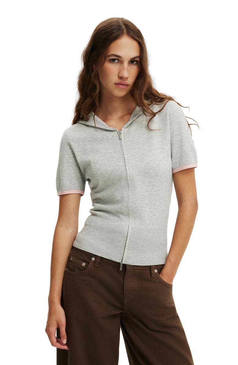 Cotton On Women's Cap Slv Sara Hooded Zip Knit, Main, color, Grey Marle Tipping