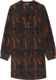 Zadig & Voltaire Ramela Snakeskin Print Long Sleeve Silk Minidress