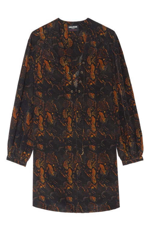 Zadig & Voltaire Ramela Snakeskin Print Long Sleeve Silk Minidress In Black