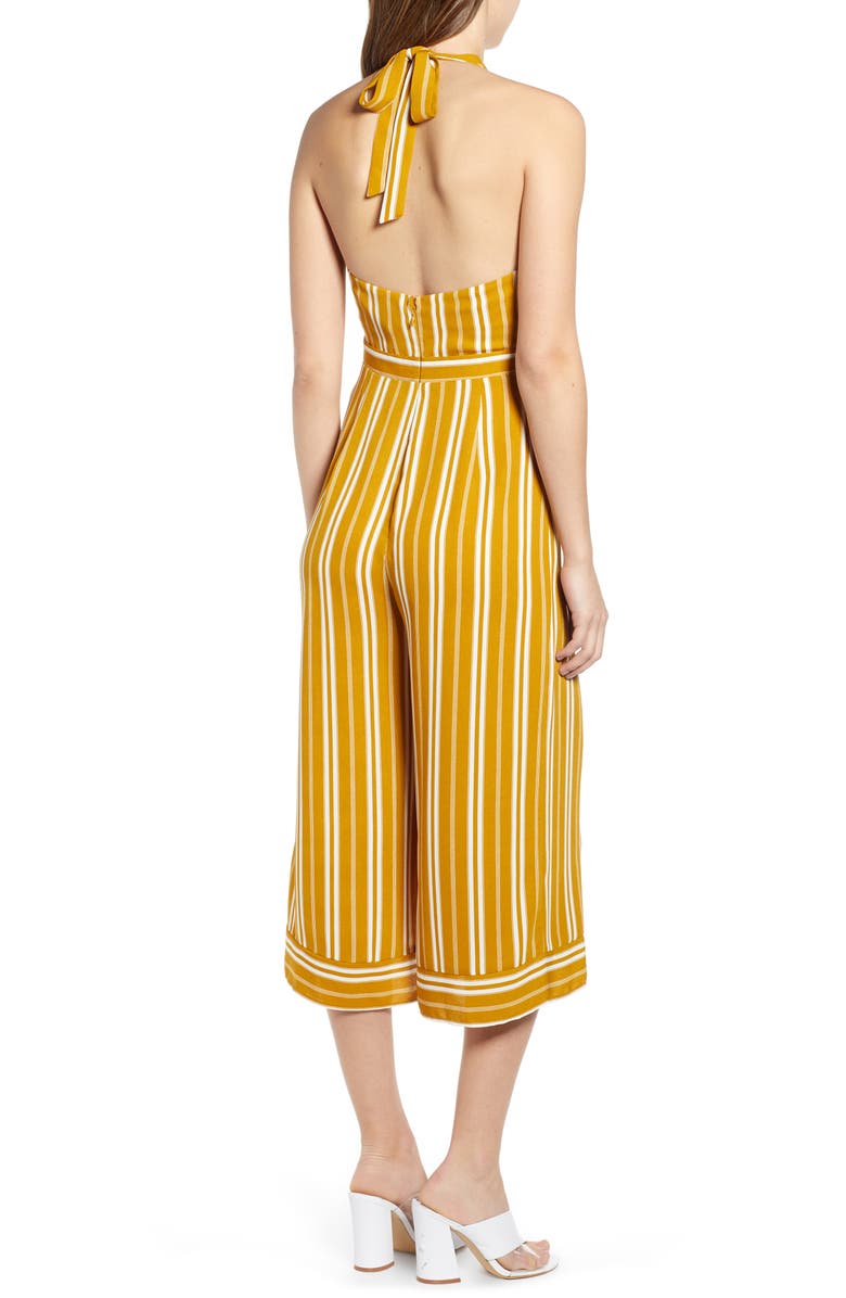 Leith Stripe Halter Top Wide Leg Crop Jumpsuit, Alternate, color, 