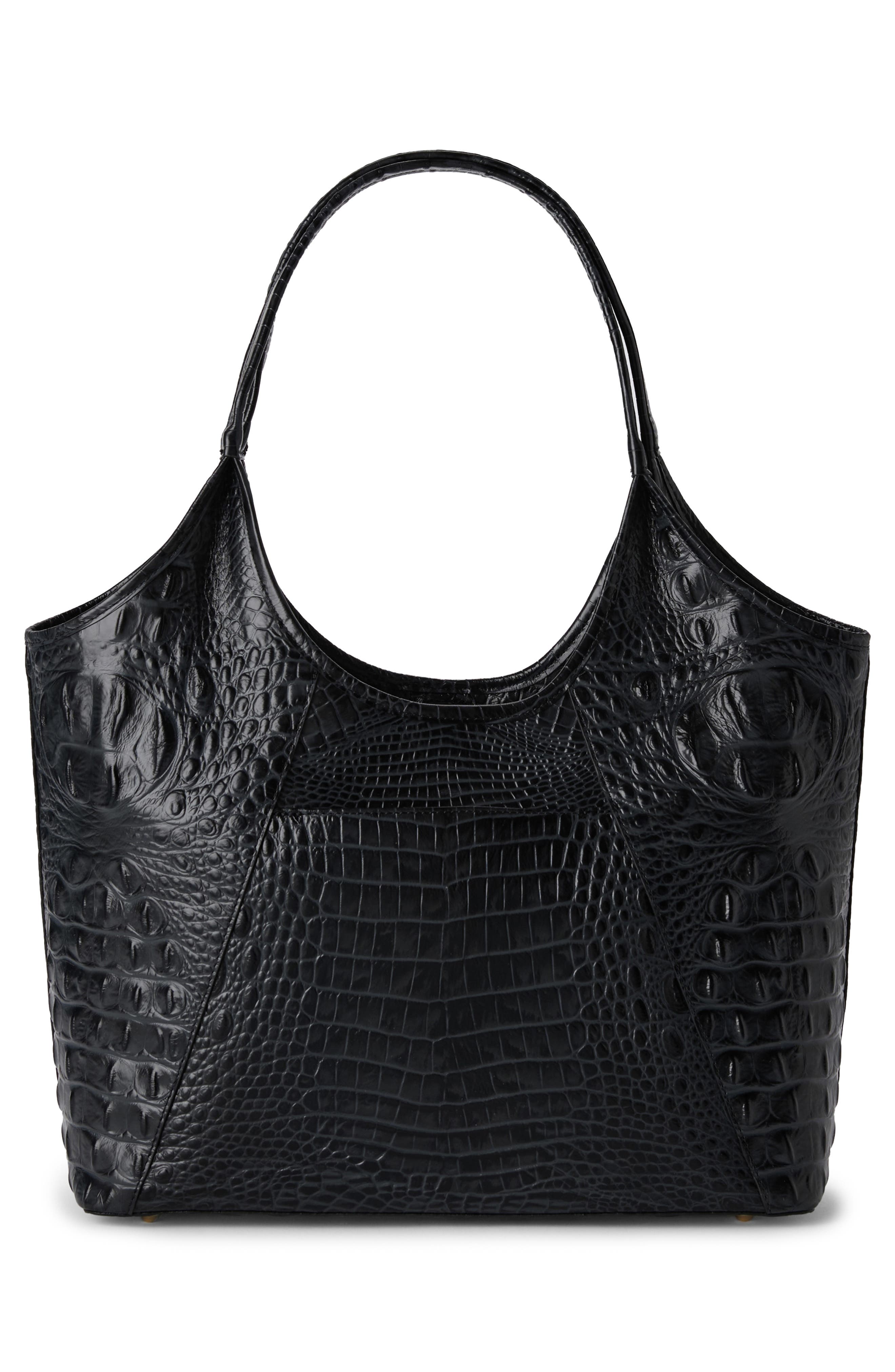 Brahmin Melora Croc Embossed Leather Tote, Alternate, color, Black Alden Road