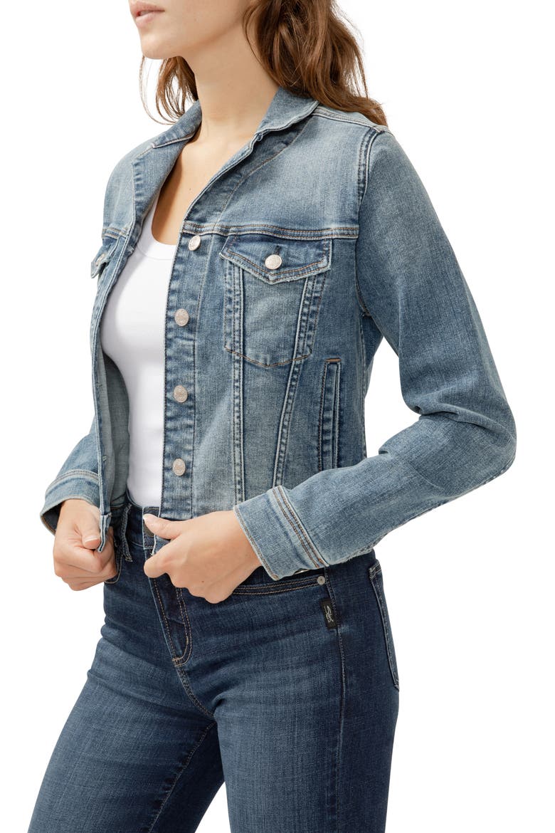 Fitted Denim Trucker Jacket, Alternate, color, INDIGO