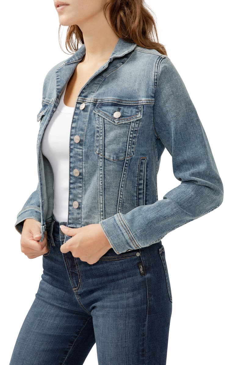 Silver Jeans Co. Fitted Denim Trucker Jacket, Alternate, color, Indigo