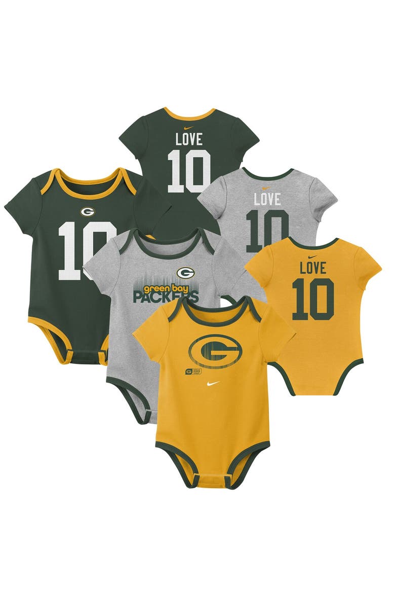 Newborn & Infant Nike Jordan Love Green Bay Packers Name & Number 3-Pack Bodysuit Set, Main, color, Green