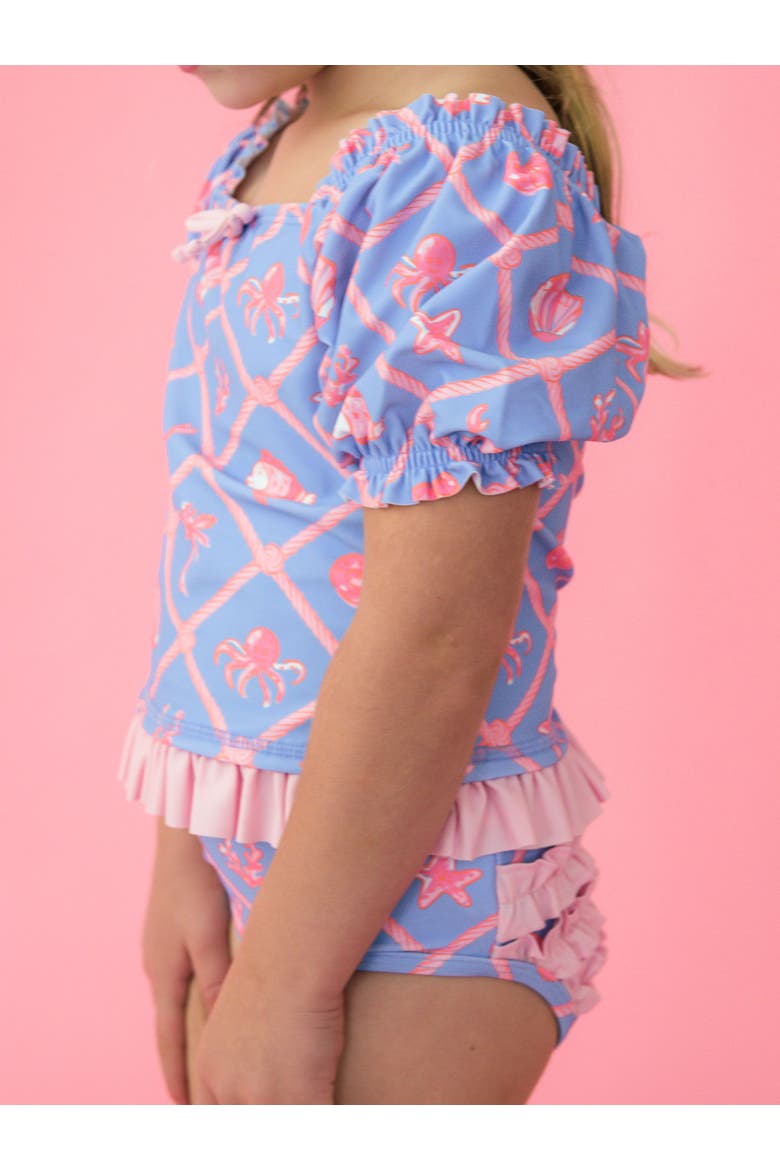 UPF50+ Puff Sleeve Ruffle Tankini 2-Piece Swimsuit, Alternate, color, Tropical Trellis