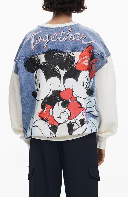 Desigual Mickey & Minney Mixed Media Sweatshirt In Light Beige