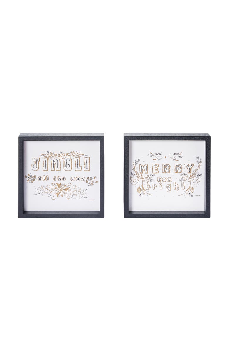 Transpac MDF Framed Jingle Merry Textured Paper Tabletop Sign Multicolor, Main, color, White