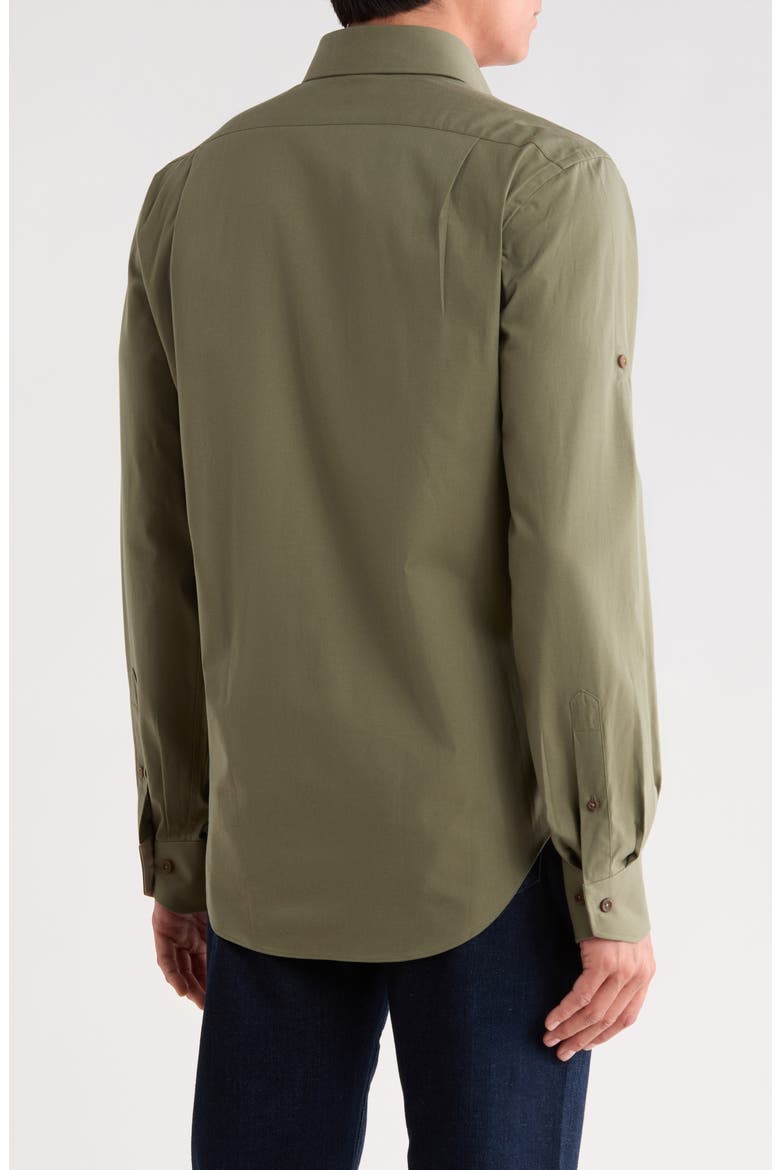 Trim Fit Solid Cotton Shirt, Alternate, color, HUNTER