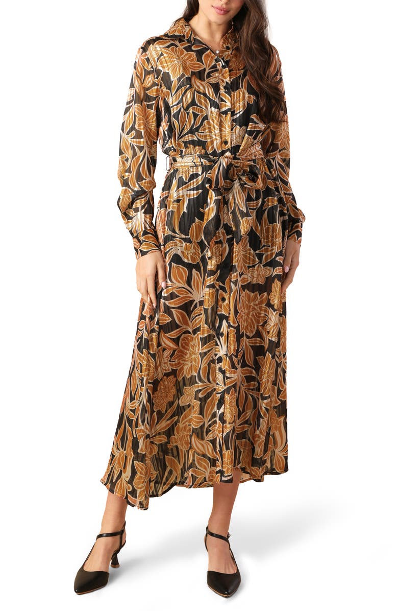 FLYING TOMATO Long Sleeve Midi Shirtdress, Main, color, Black