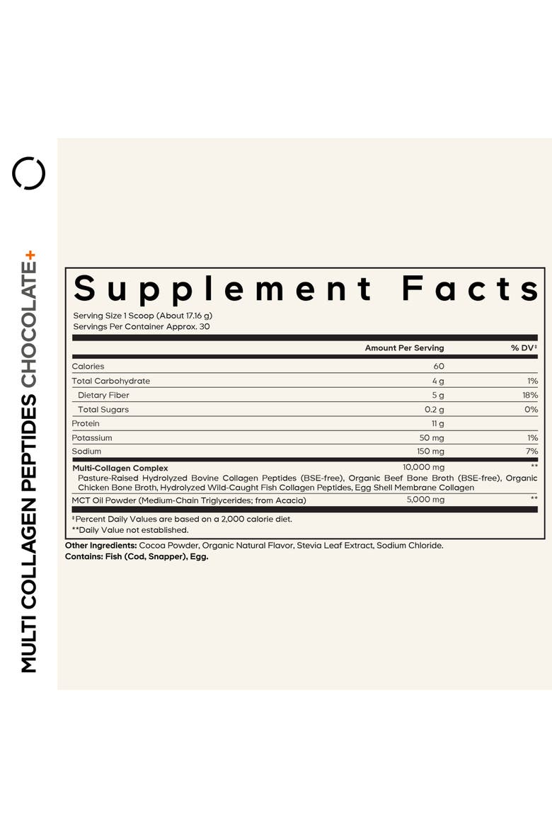 Multi Collagen Peptides Protein Chocolate Powder Supplement, Alternate, color, White