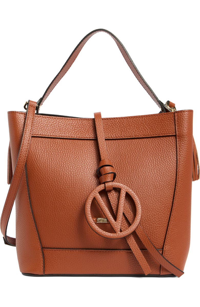 VALENTINO BY MARIO VALENTINO Callie Medallion VLOGO Leather Bucket Bag, Main, color, Whiskey