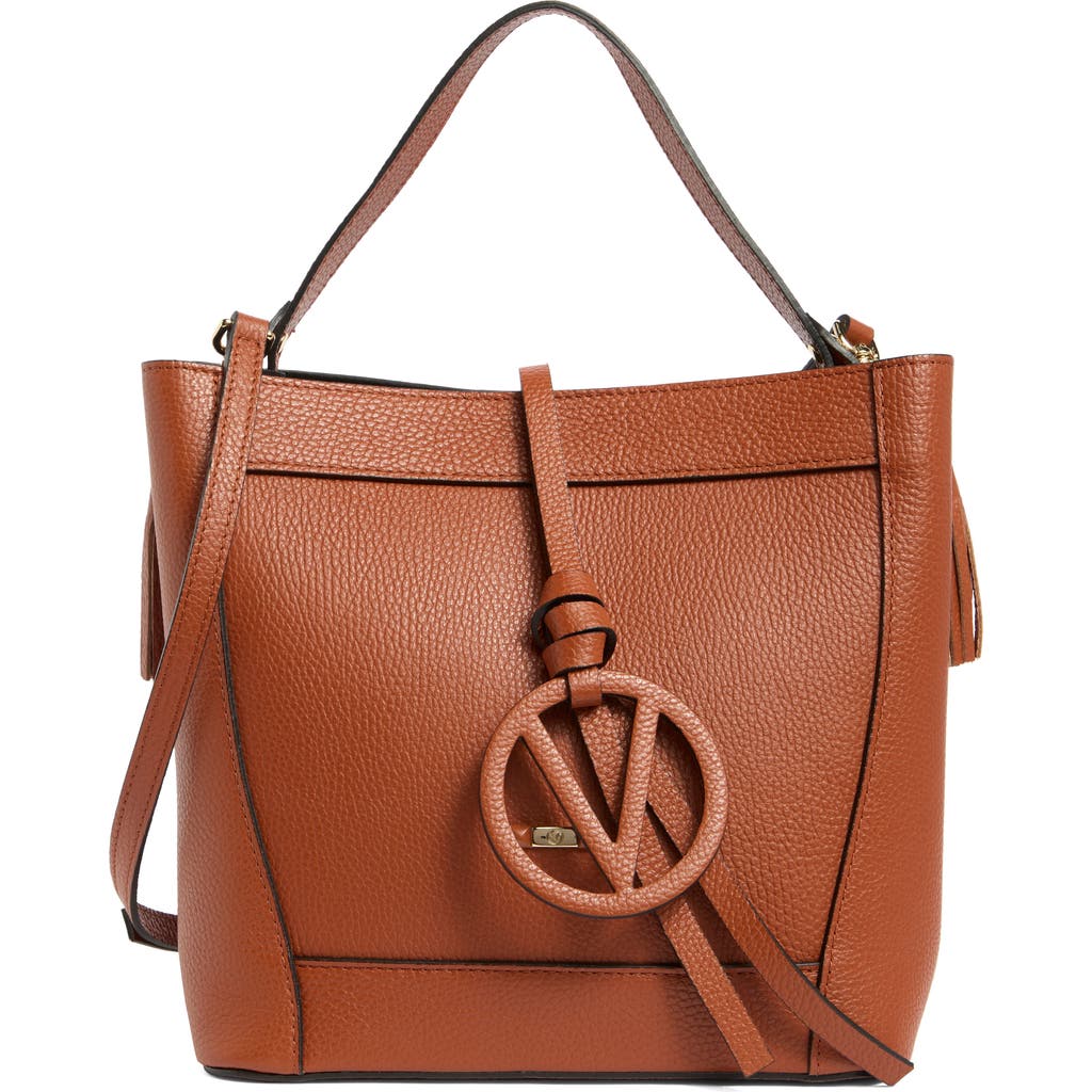 Valentino By Mario Valentino Callie Medallion Vlogo Leather Bucket Bag In Brown