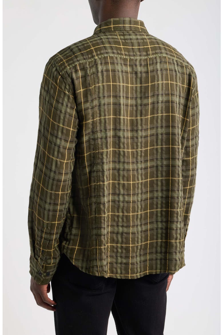 Crinkle Plaid Cotton Blend Button-Up Shirt, Alternate, color, OLV