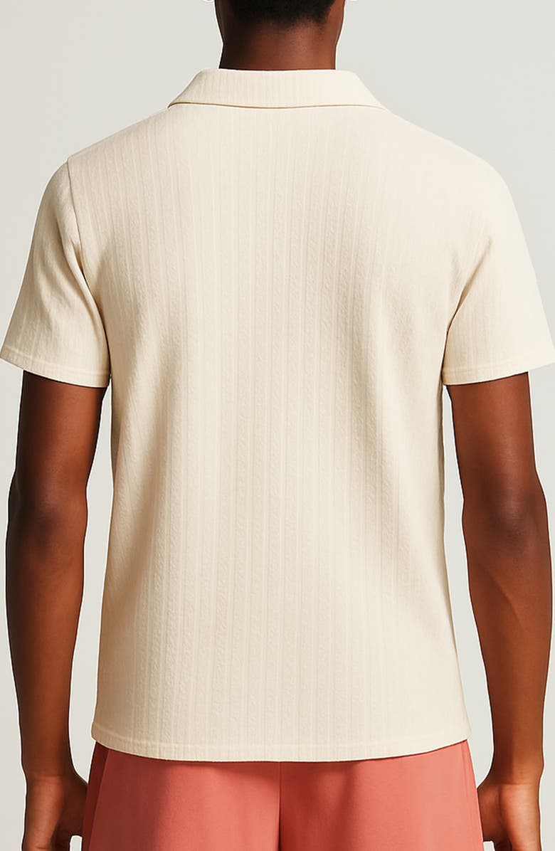D.RT Vacay Textured Stripe Johnny Collar Cotton Polo, Alternate, color, Off-White