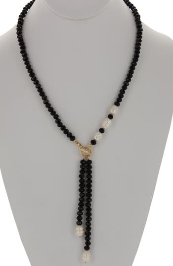 OLIVIA WELLES OLIVIA WELLES LAURA BEAD & FAUX PEARL LARIAT NECKLACE