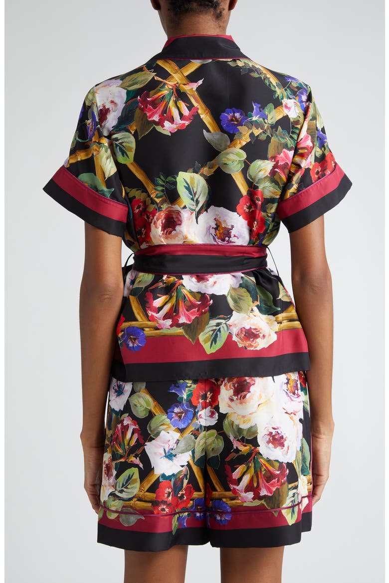 Floral Belted Silk Camp Shirt, Alternate, color, HH4YAROSETO BORDO ROSSO