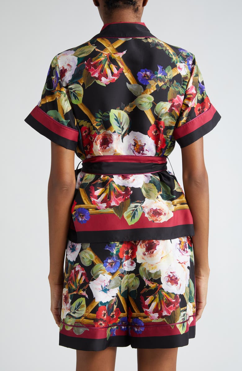 Dolce&Gabbana Floral Belted Silk Camp Shirt, Alternate, color, 
