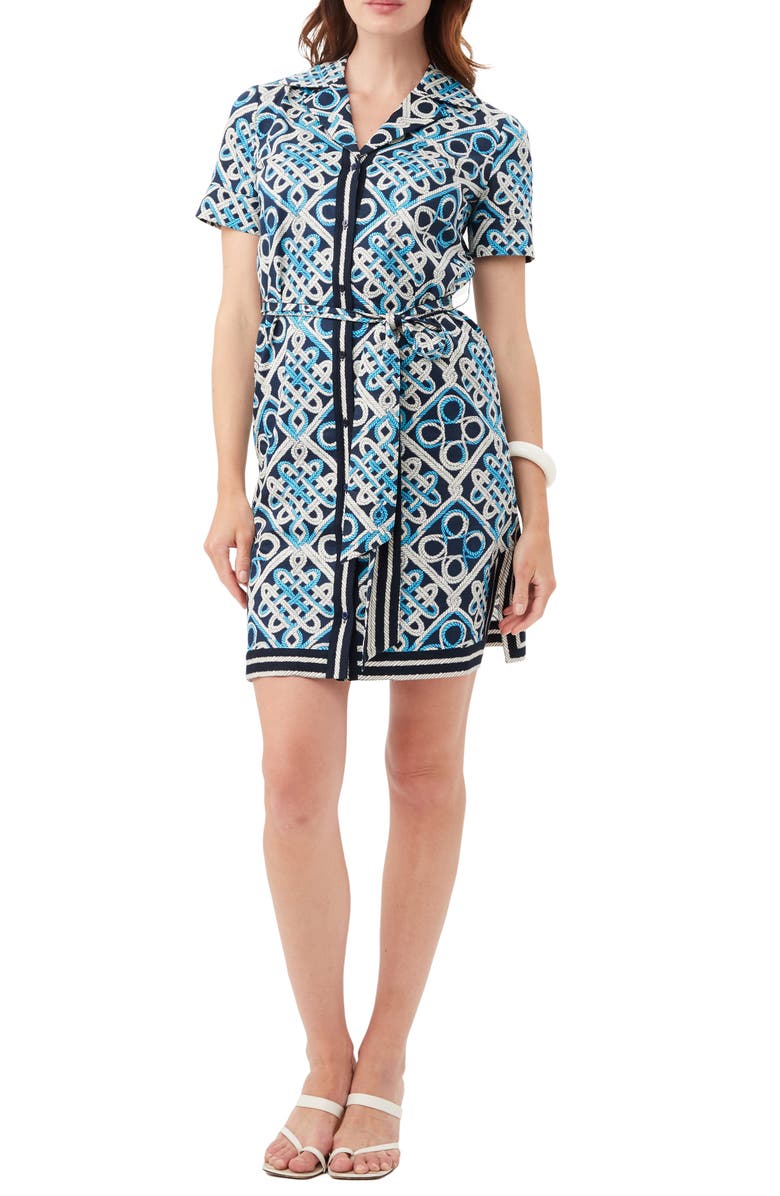 Trina Turk Annabel Short Sleeve Organic Cotton Shirtdress, Main, color, Blue Multi