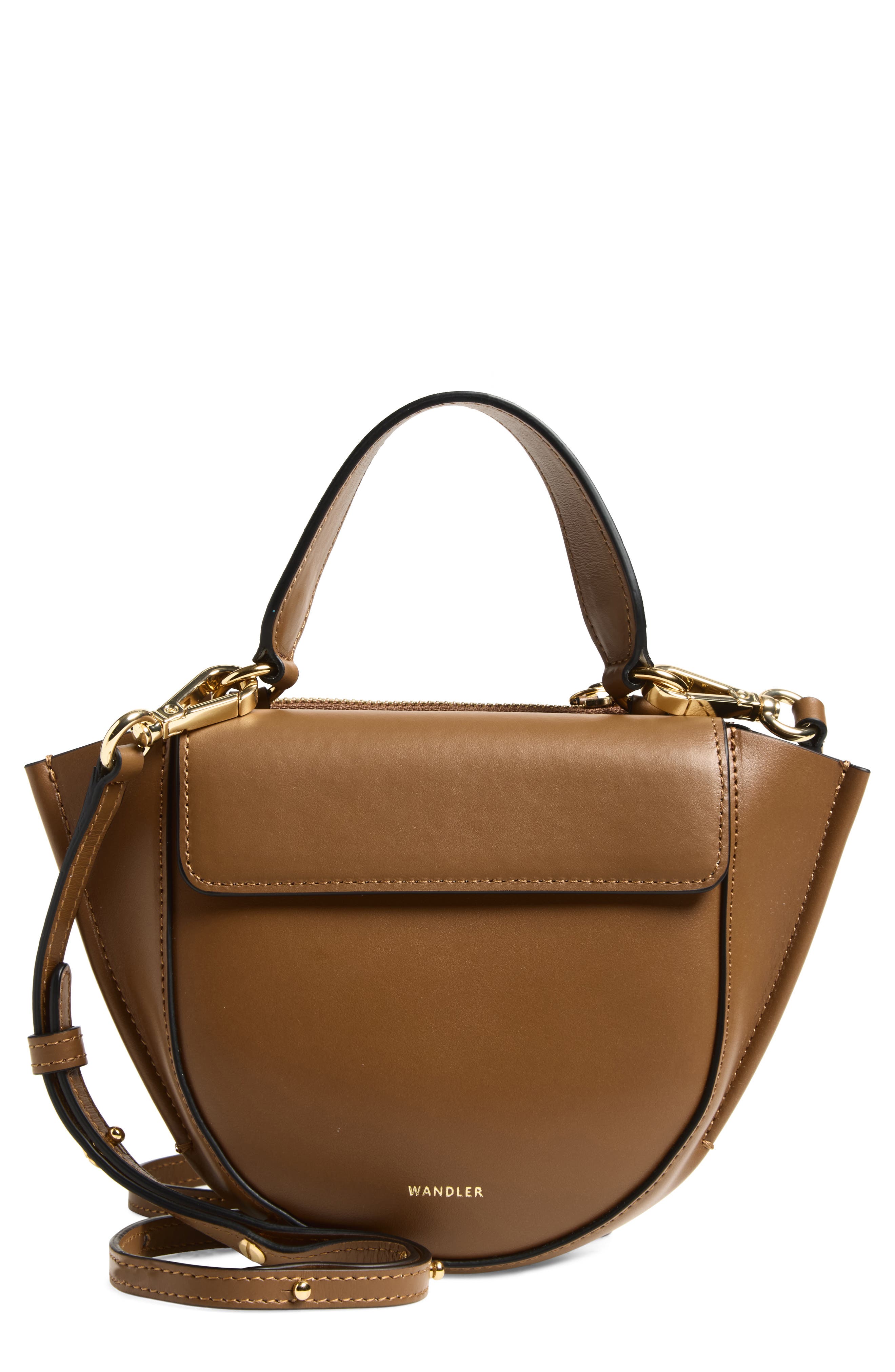 Wandler Hortensia Leather Top Handle Bag, Main, color, Saddle 1732