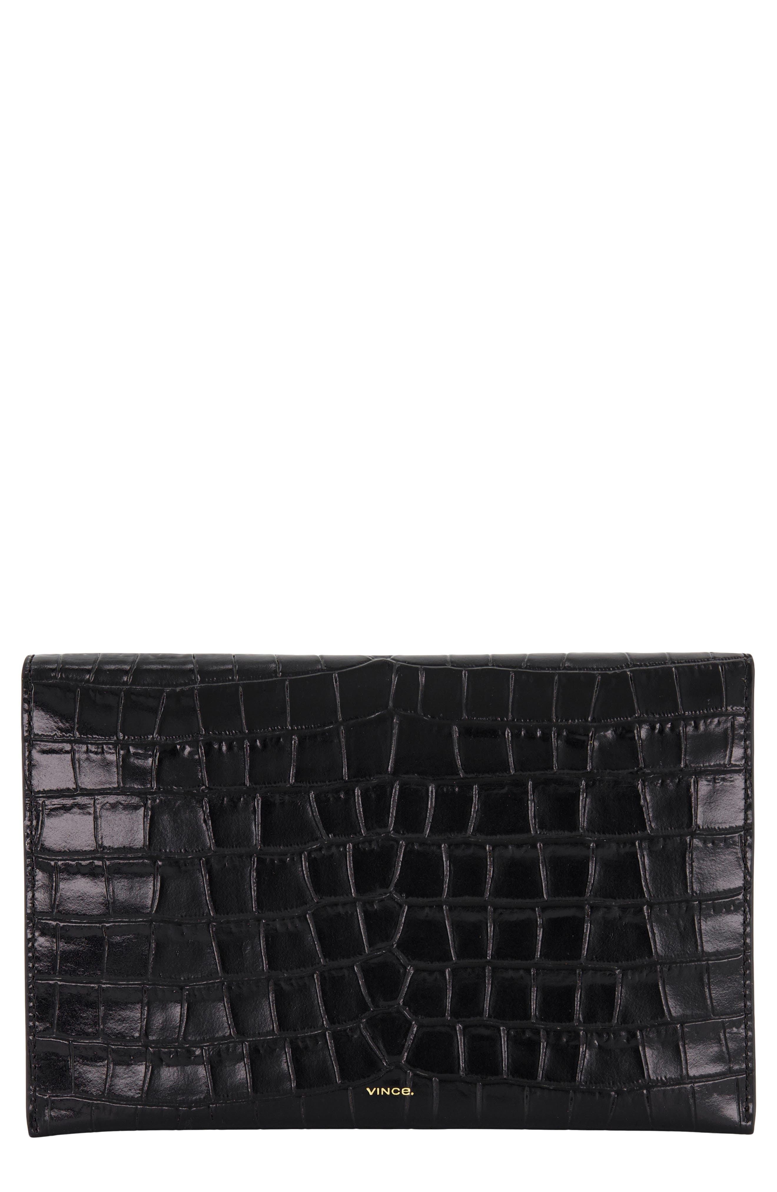 Vince Croc Embossed Leather Clutch, Main, color, 