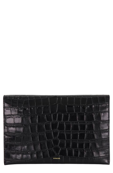 Croc Embossed Leather Clutch