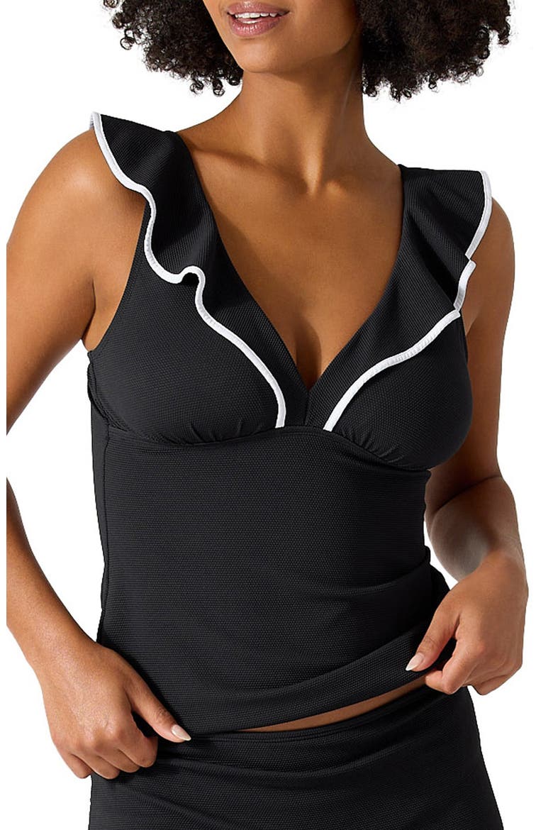 Island Cays Cabana Ruffle Tankini Top, Main, color, BLACK