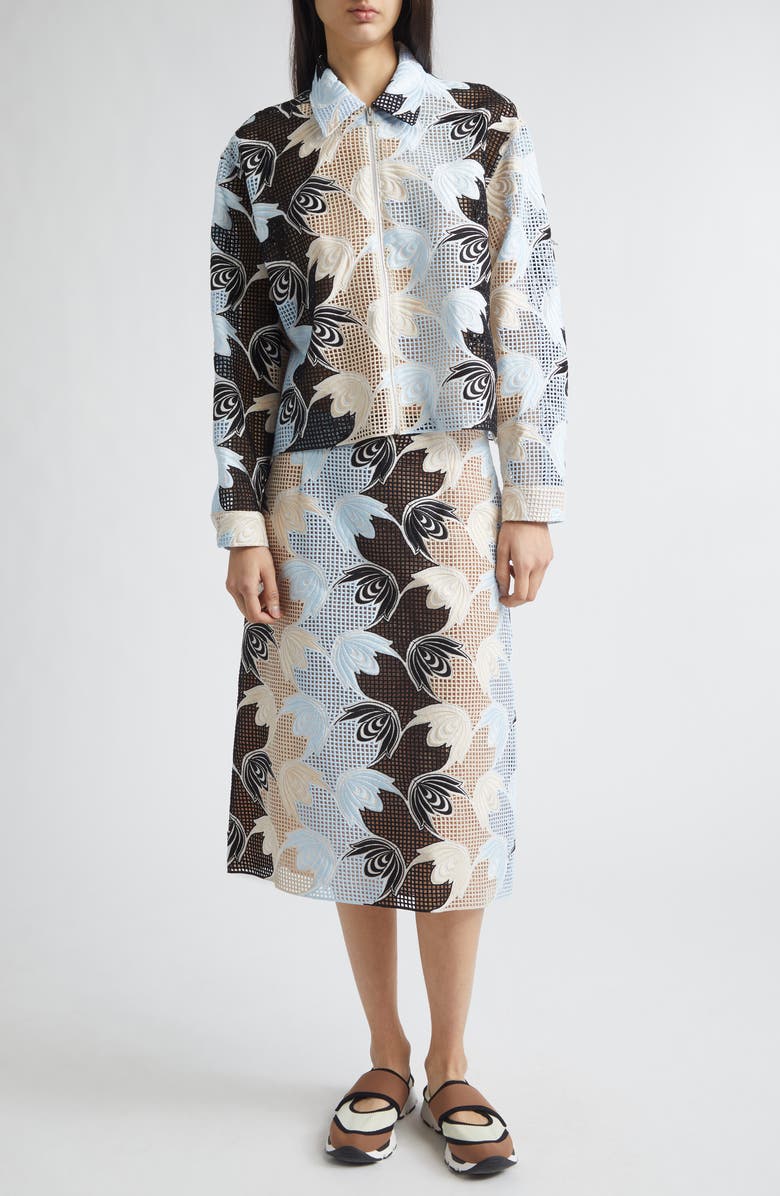 Marni Floral Embroidered Cotton Blend Shirt, Alternate, color, Riw01 Lily White