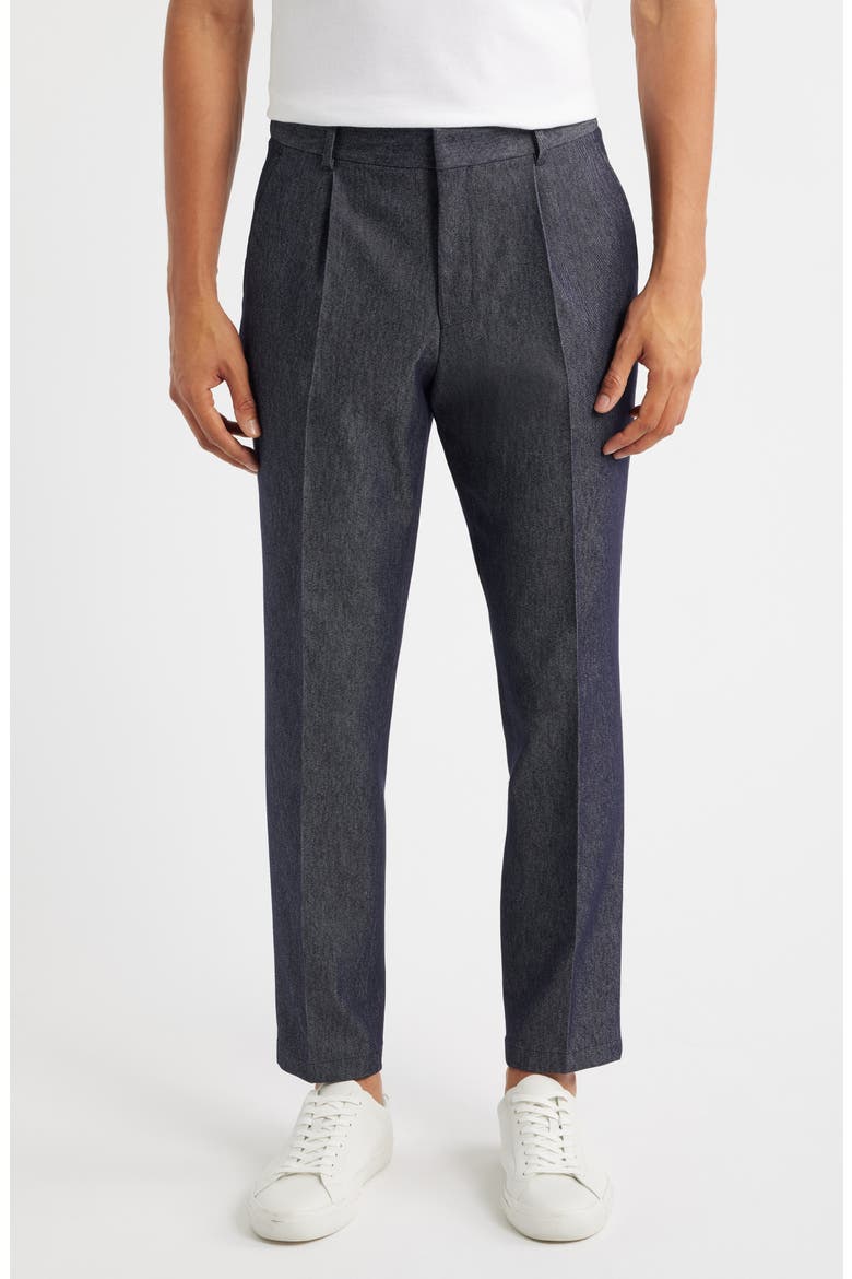 Perin Pleated Stretch Cotton & Virgin Wool Pants, Main, color, DARK BLUE