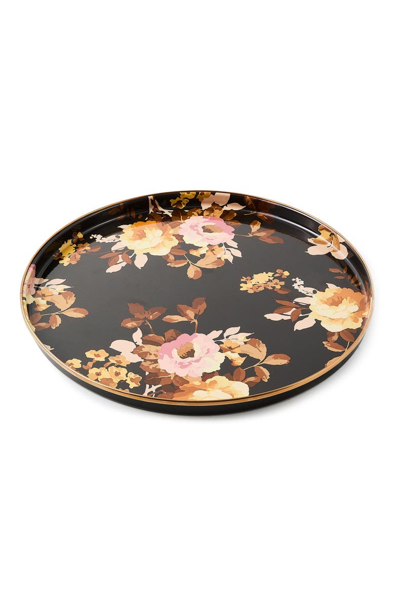 Wild Rose Brown Enamel Round Tray, Main, color, BROWN