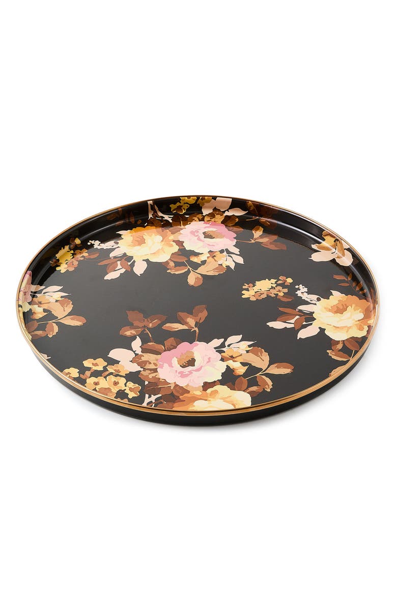 MACKENZIE CHILDS Wild Rose Brown Enamel Round Tray, Main, color, Brown