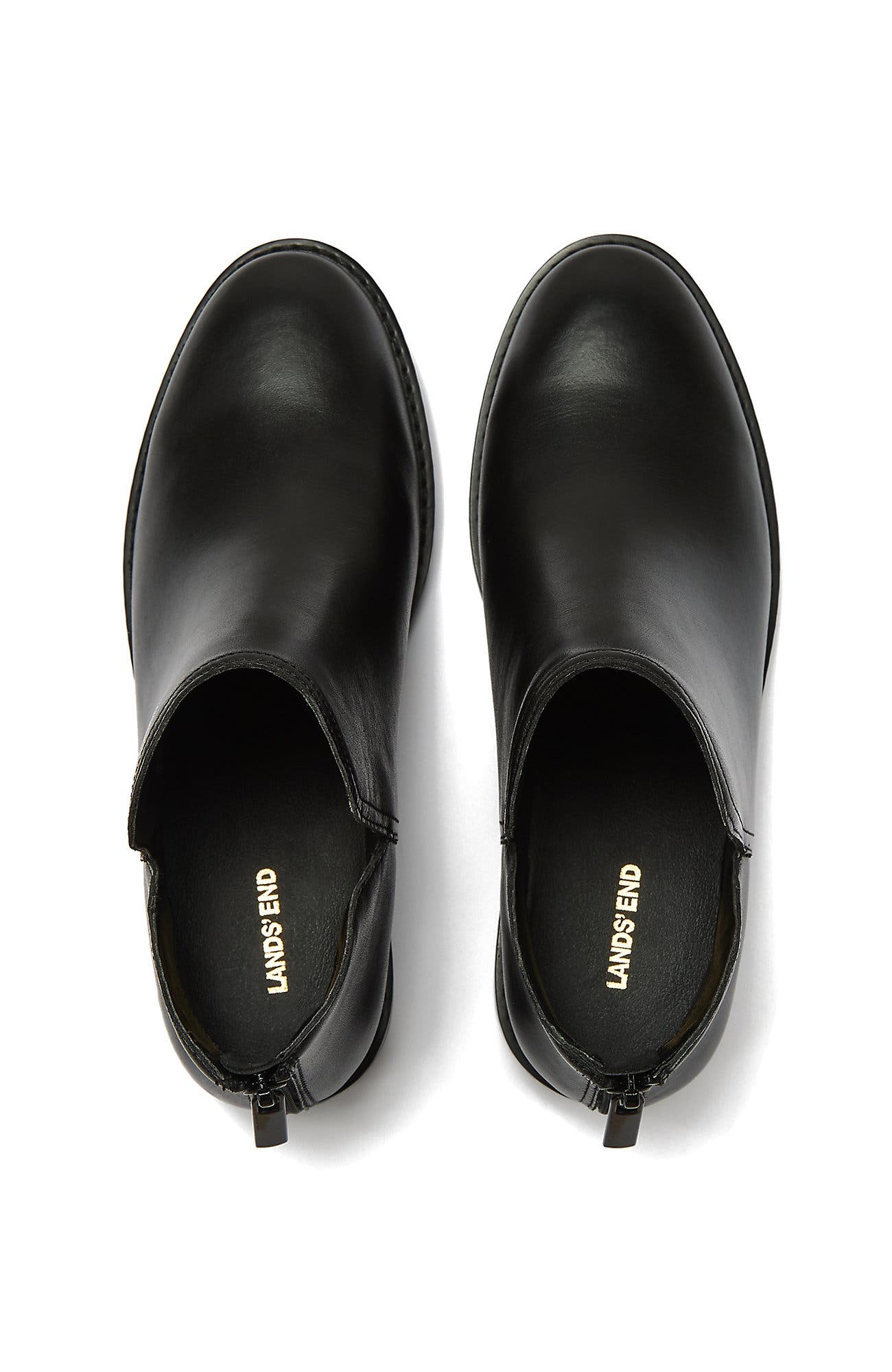 Lands' End Essential Zip Up Ankle Booties, Alternate, color, Black Leather