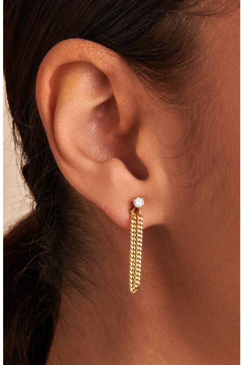 Chained Moissanite Earrings, Alternate, color, Gold / Clear
