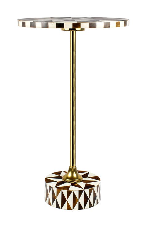 Calix Minimalist Round Pedestal End Table, Resin Iron Accent Drink Table for Living Room or Bedroom