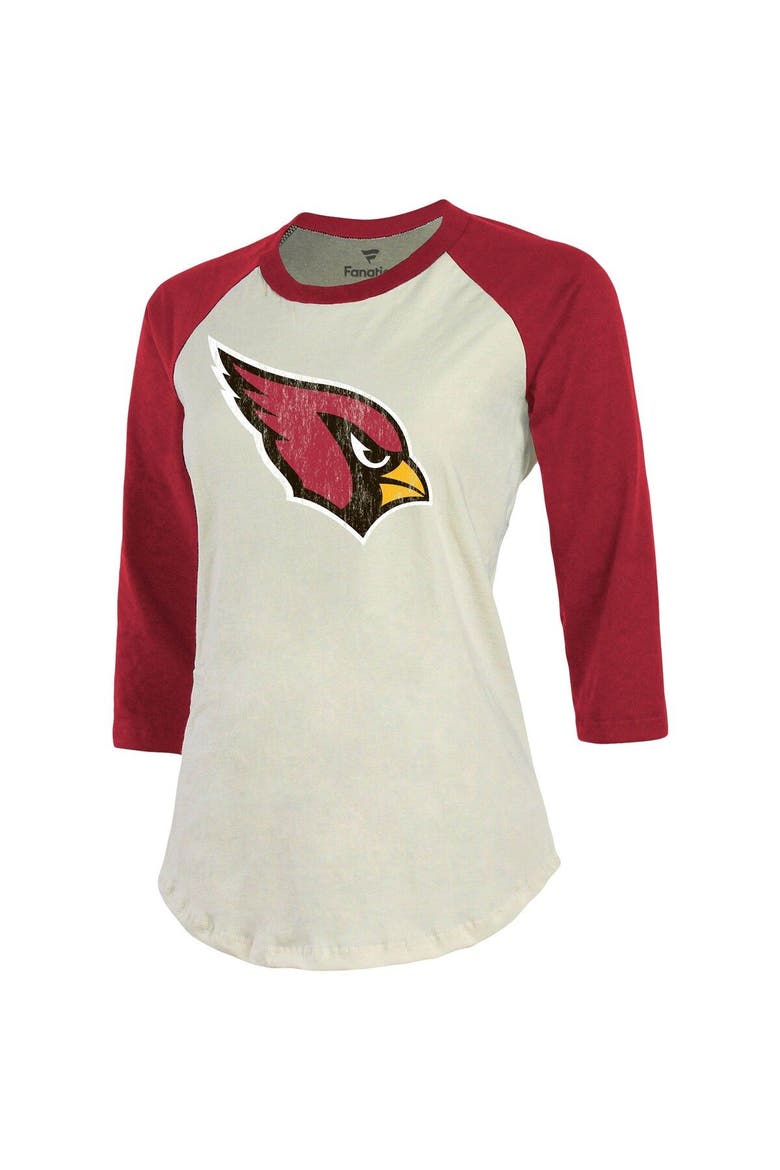 Women's Majestic Threads DeAndre Hopkins Cream/Cardinal Arizona Cardinals Player Raglan Name & Number 3/4-Sleeve T-Shirt, Alternate, color, Cream