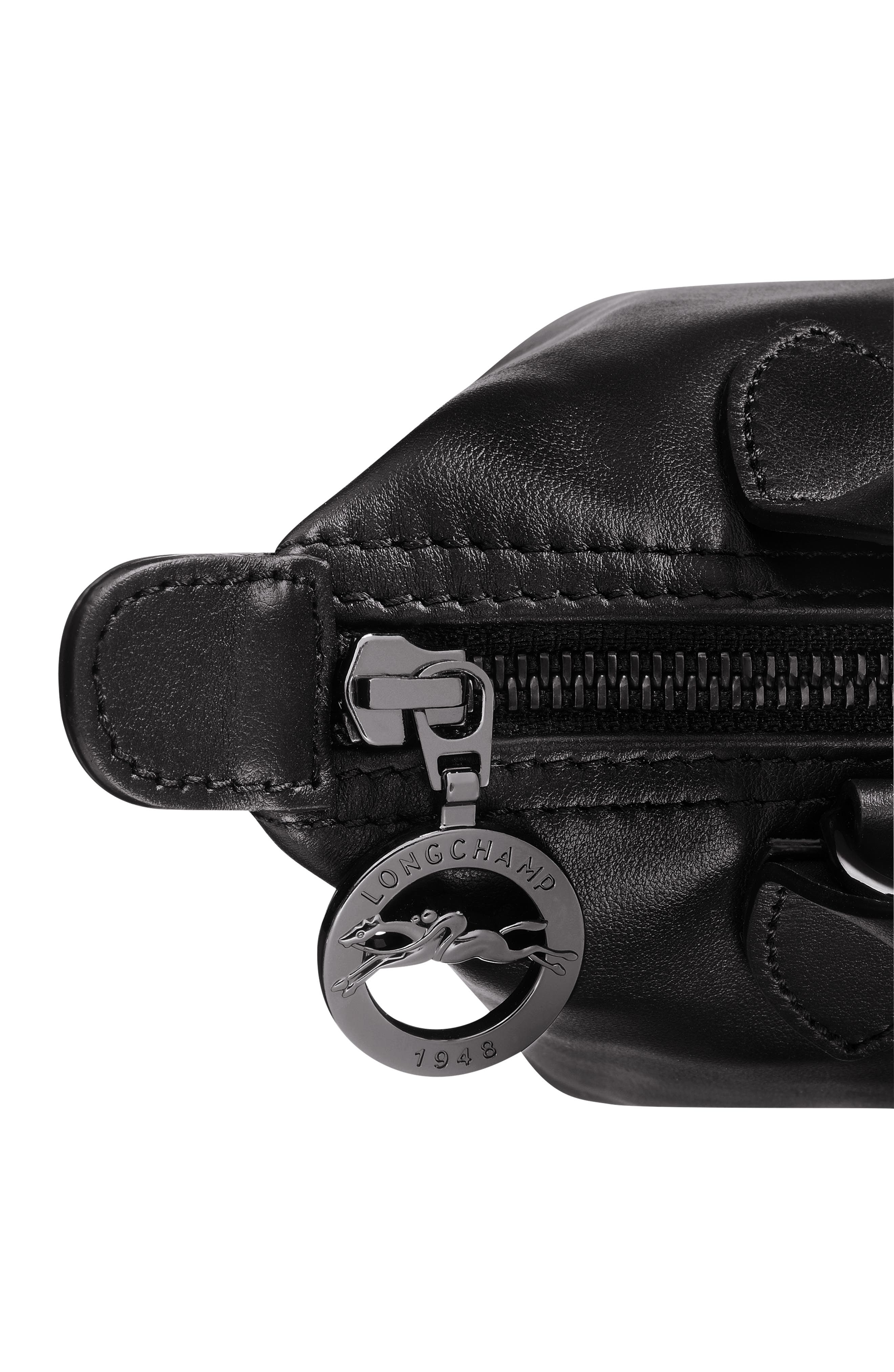 Longchamp Extra Small Le Pliage Xtra Leather Top Handle Bag, Alternate, color, Black