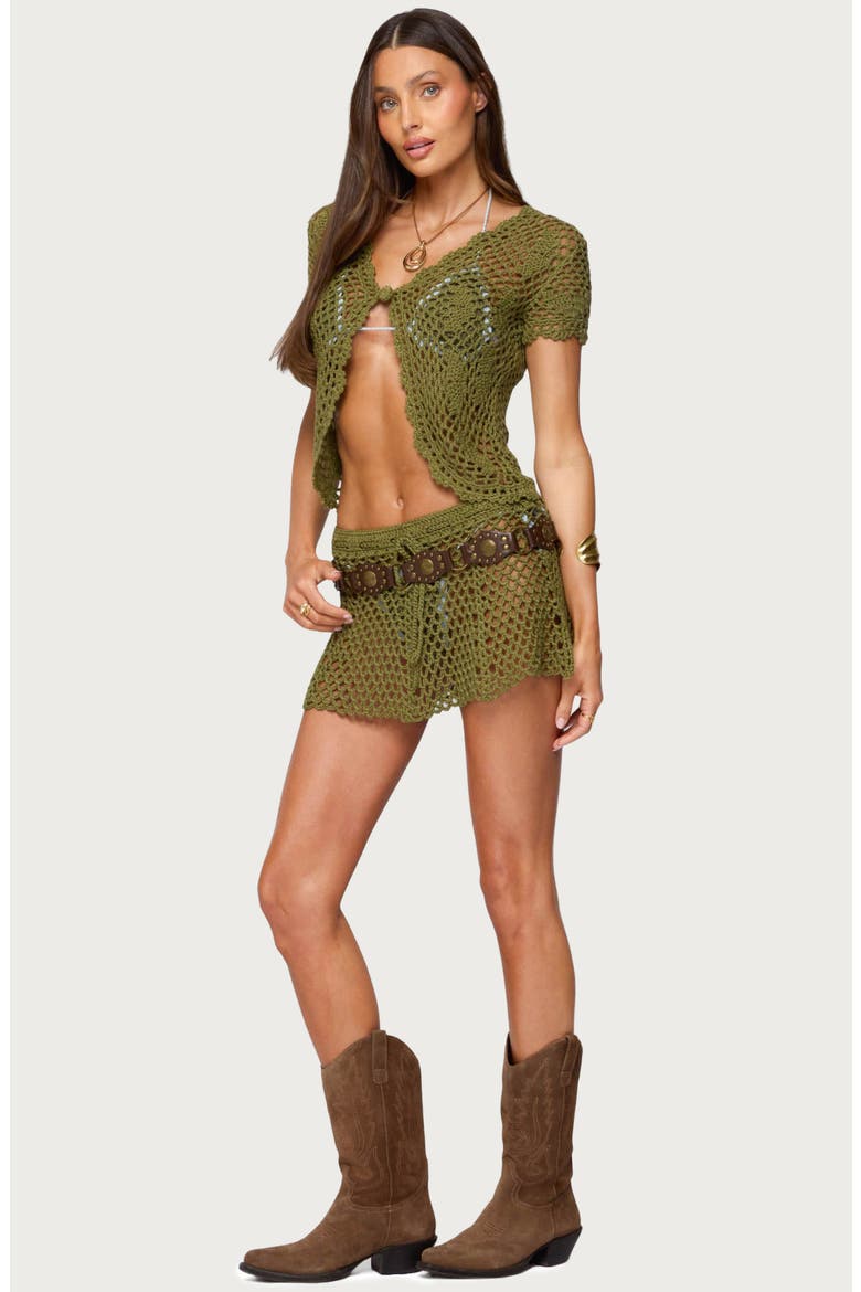 Mabelle Crochet Miniskirt, Alternate, color, OLIVE