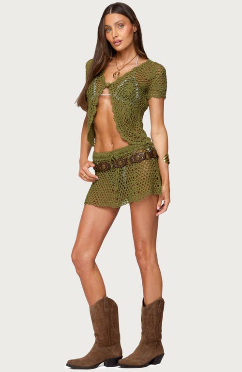 Edikted Mabelle Crochet Miniskirt In Green